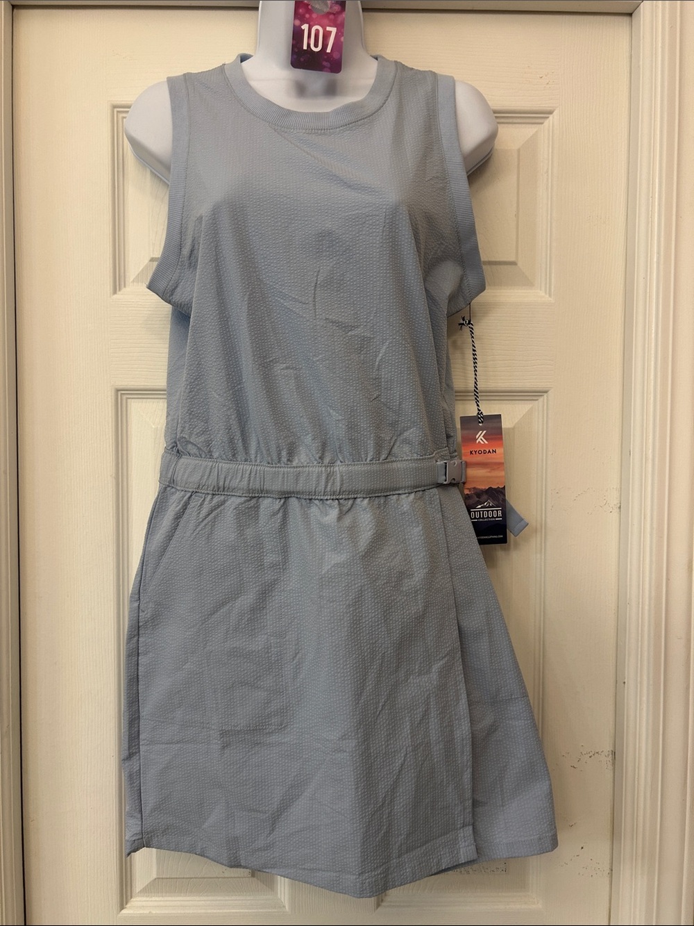 Kyodan Light Blue Sleeveless Casual Mini Dress with Belt